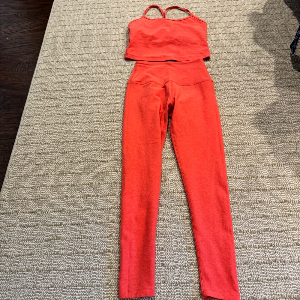 Beyond Yoga High-Waist Coral Red Leggings and tank set - Picture 4 of 9